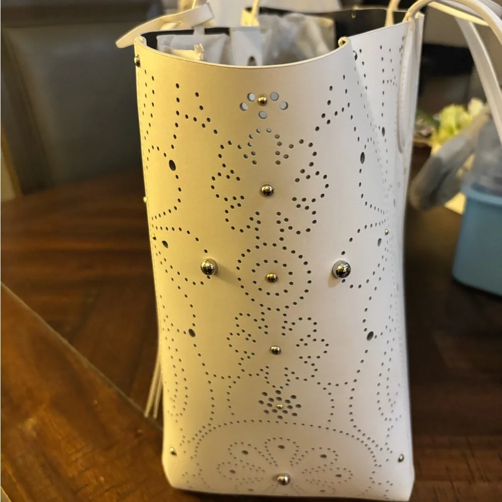 Rebecca Minkoff White Perforated studded Tote Bag NWT
